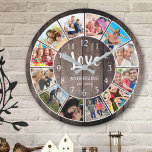 Custom Photo Collage Rustic Farmhouse Love Family Round Clock<br><div class="desc">Create your own personalised 12 photo Instagram photo collage wall clock with your custom images on a rustic farmhouse style wooden plank background. The clock face also features your family name, established year and a "Love" handwritten script. Add your favourite photos, designs or artworks to create something really unique. To...</div>