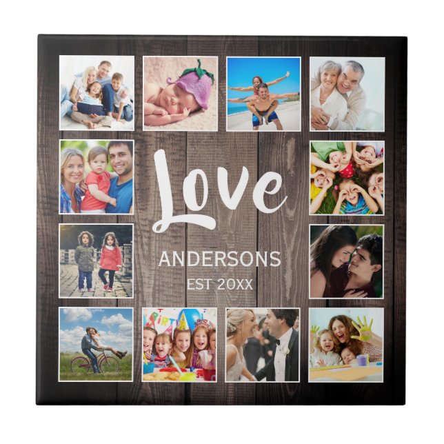 Custom Photo Collage Rustic Farmhouse Love Family Tile (Front)