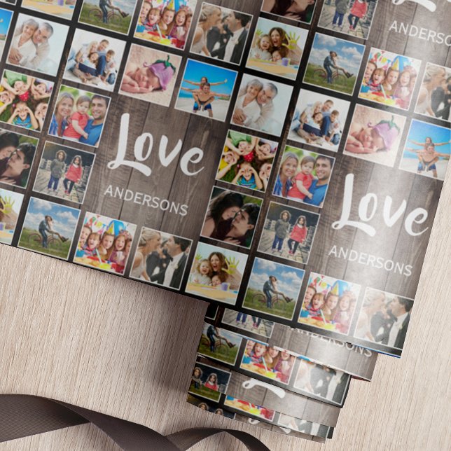 Custom Photo Collage Rustic Farmhouse Love Family Wrapping Paper (Creator Uploaded)
