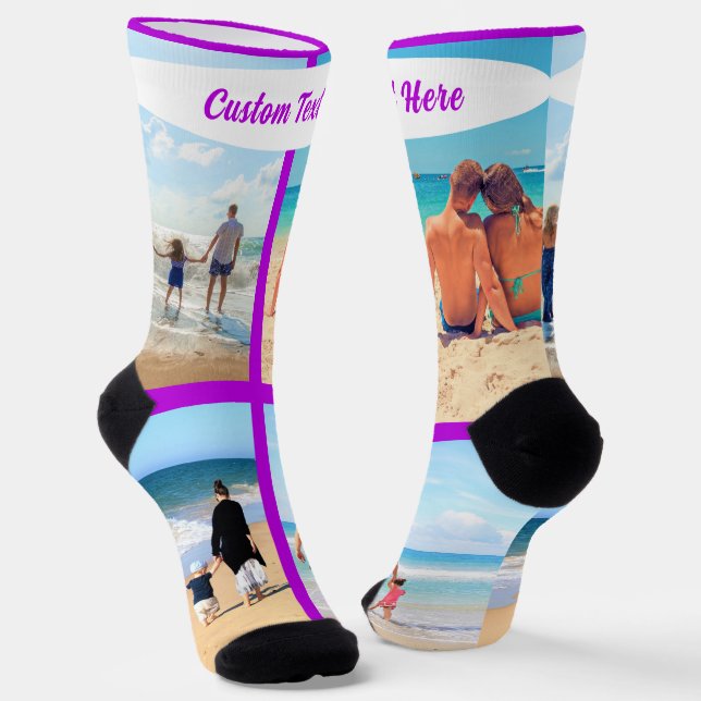 Custom Photo Collage Socks Personalized Text (Angled)