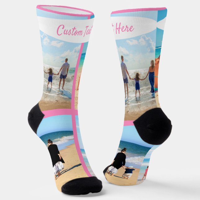 Custom Photo Collage Socks Your Photos and Text (Angled)