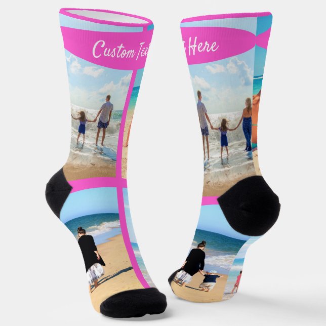 Custom Photo Collage Socks Your Photos and Text (Angled)