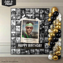 Custom Photo Collage Tapestry, Fun Retro Birthday