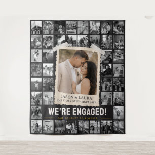 Custom Photo Collage Tapestry, Retro Engagement Tapestry