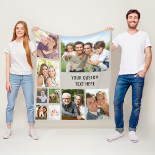 Custom Photo Collage Taupe Fleece Blanket