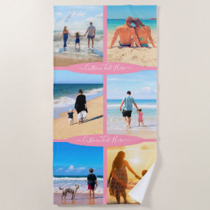 Custom Photo Collage Text Family Love Personalised Beach Towel