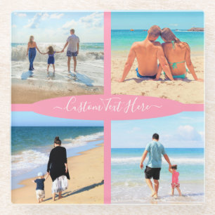 Custom Photo Collage Text Family Love Personalised Glass Coaster