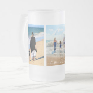 Custom Photo Collage Text Frosted Glass Beer Mug