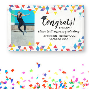 Custom Photo Colourful Congrats Graduation Party Banner