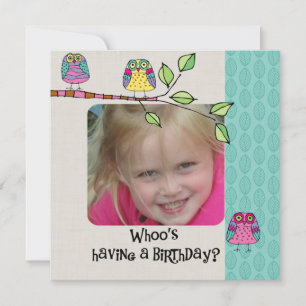 Custom Photo Colourful Owls Birthday Invitation