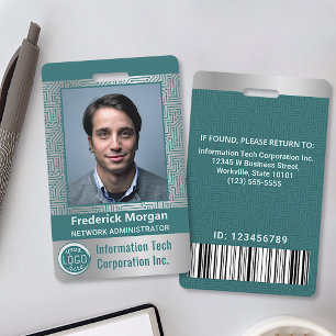 Custom Photo Computer IT Employee Bar Code Logo ID Badge