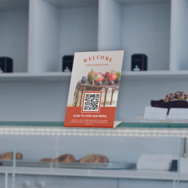 Custom Photo Contactless QR code Menu Bakery  Pedestal Sign (Custom Photo Contactless QR code Menu Bakery Pedestal Sign)