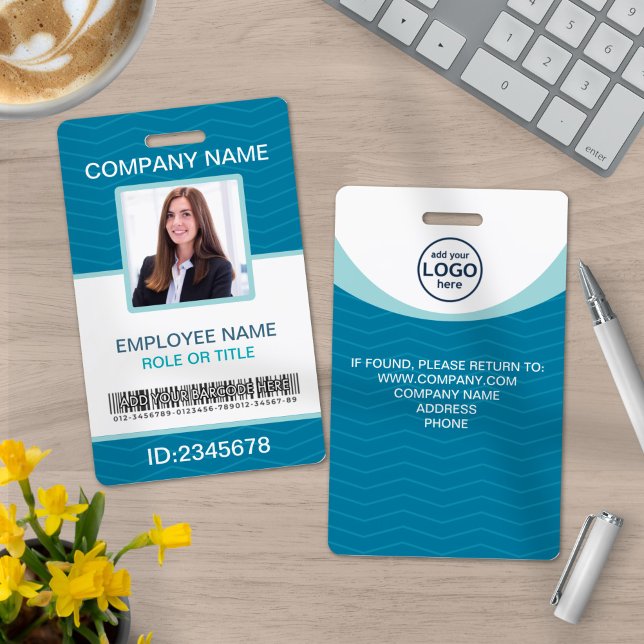 Custom Photo Corporate Employee Barcode Blue ID Badge (Creator Uploaded)