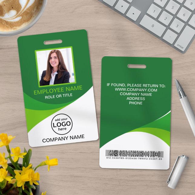 Custom Photo Corporate Employee Name Barcode Green ID Badge (Creator Uploaded)