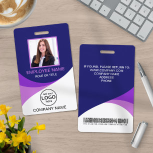 Custom photo corporate employee name tags Purple ID Badge