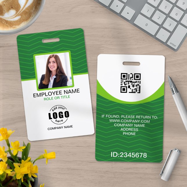 Custom Photo Corporate Employee QR Code Green ID Badge (Creator Uploaded)