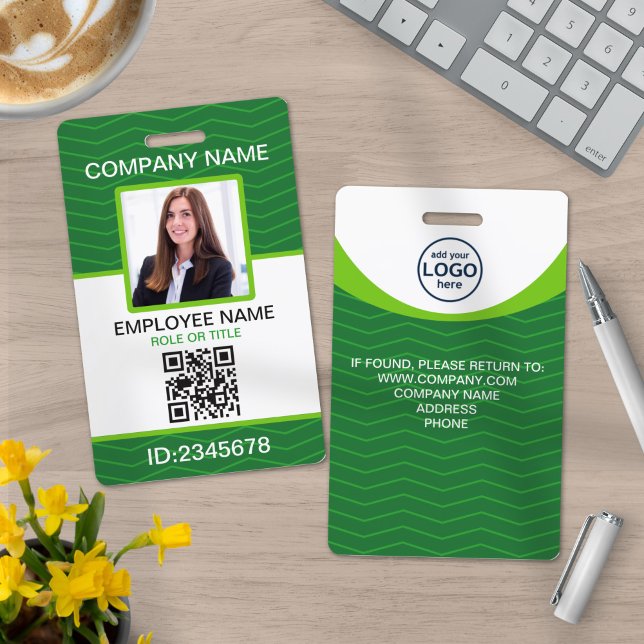 Custom Photo Corporate Employee QR Code Green ID Badge (Creator Uploaded)
