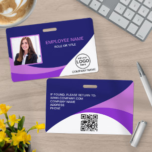 Custom Photo Corporate Employee QR Code Purple ID Badge