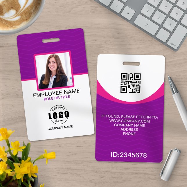 Custom Photo Corporate Employee QR Code Purple ID Badge (Creator Uploaded)