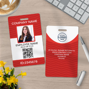 Custom Photo Corporate Employee QR Code Red ID Badge