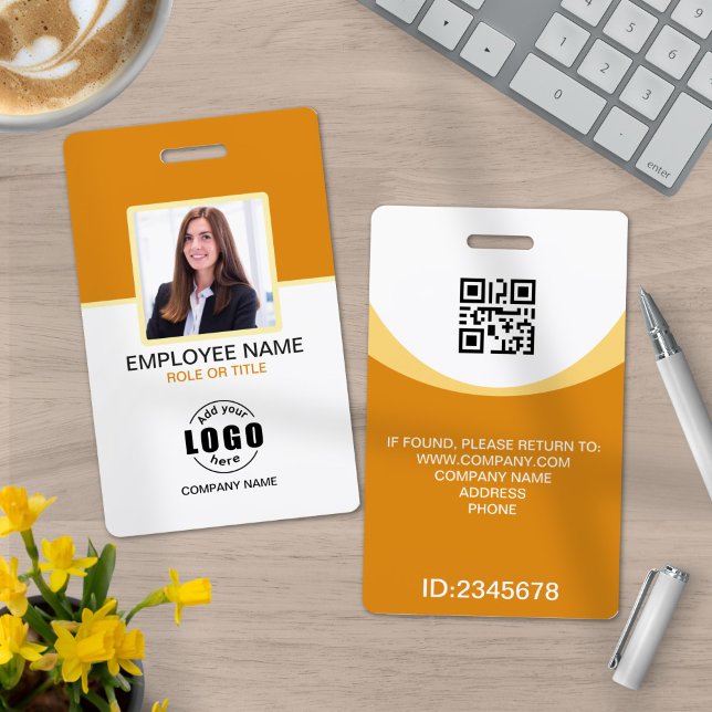 Custom Photo Corporate Employee QR Code Yellow ID Badge (Creator Uploaded)