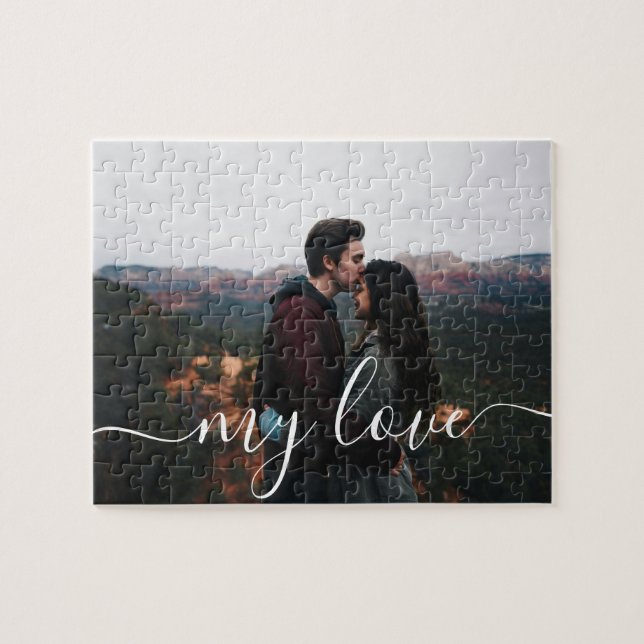 Custom Photo Couple Romantic Script Keepsake Jigsaw Puzzle (Horizontal)