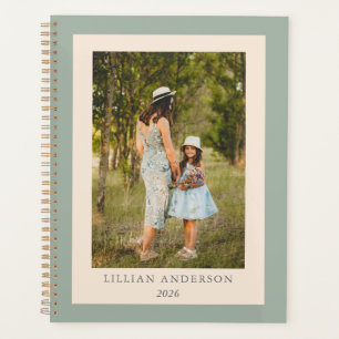 Custom Photo Cover with Sage Green Border and Name Planner