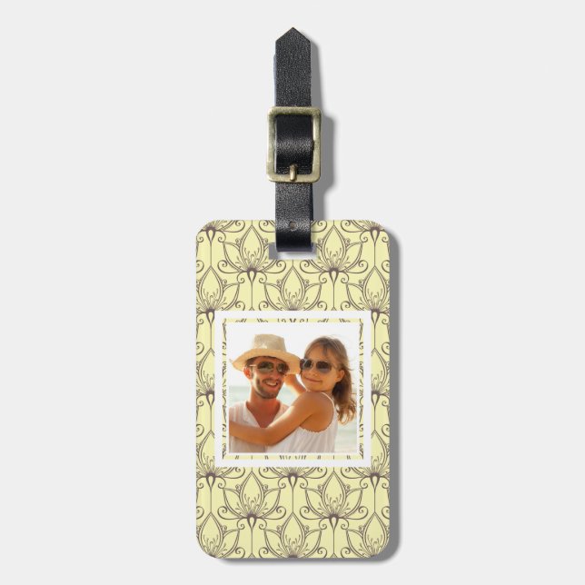 Custom Photo Cream Floral Pattern Luggage Tag (Front Vertical)