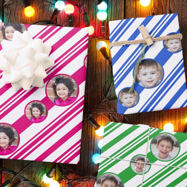Custom Photo Custom Logo Red Blue Green Stripes Wrapping Paper Sheet (Creator Uploaded)