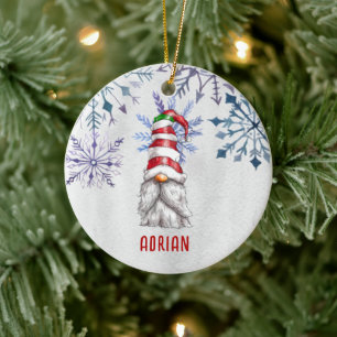 Custom Photo Cute Christmas Gnome Personalised Ceramic Tree Decoration