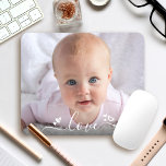 Custom Photo Cute DIY Modern Love Script Hearts Mouse Pad<br><div class="desc">“Love.” A fun, playful visual of white script handwriting and cute, playful hearts against the photo of your choice, helps keep love in your heart throughout the week. Spread happiness and joy whenever you use this stylish and modern, customized mouse pad. Easily personalize with a photo of your loved one....</div>
