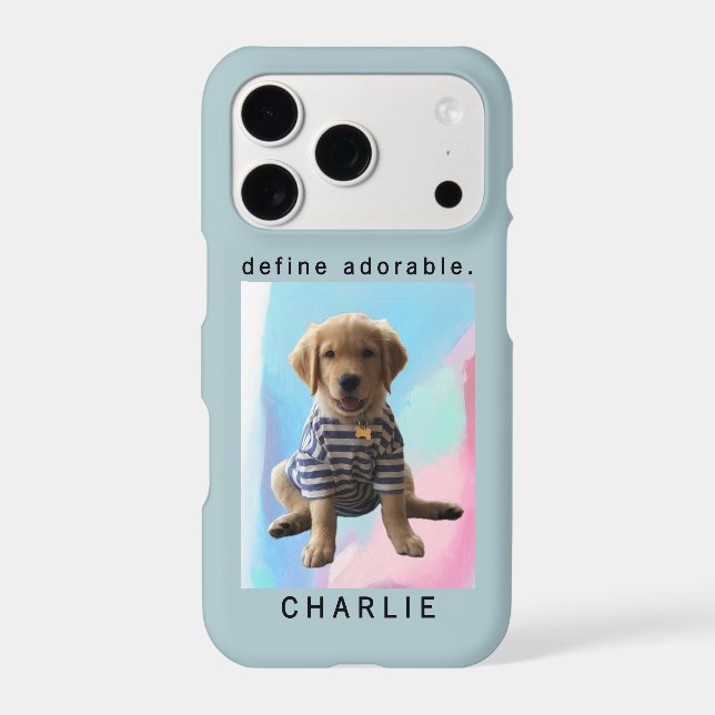 Custom Photo Cute Dog Name Funny Phrase Dusty Blue (Back)