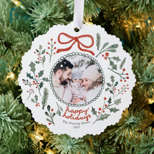 Custom Photo Cute Hand Drawn Holiday Foliage Tree Decoration Card (Insitu (Tree))