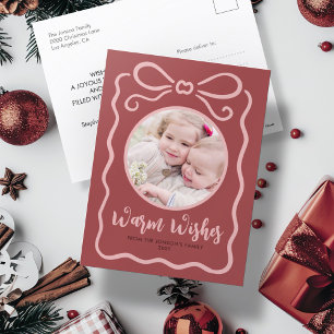 Custom Photo Cute Hand Drawn Pink Ribbon Red Warm Holiday Postcard