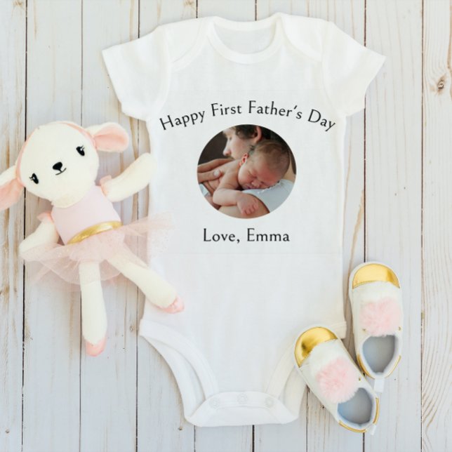 Custom Photo Dad & Baby Happy First Father's Day  Baby Bodysuit (Creator Uploaded)