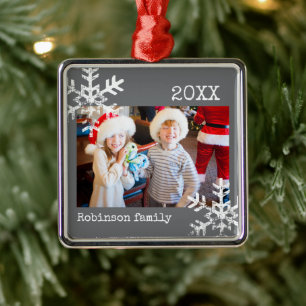 Custom Photo Dark Grey Snowflakes Metal Tree Decoration