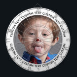 Custom Photo Dartboard & Text - WHITE Surround<br><div class="desc">Custom Photo Dartboard template with personalized text and WHITE round photo framing surround (other color surrounds available in store). Your face on a dartboard. One click personalize upper and lower text plus replace image, or full customization via Edit Screen. Regulation size with metal frame and 6 brass darts (Stars and...</div>