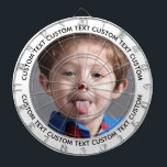 Custom Photo Dartboard & Text - WHITE Surround<br><div class="desc">Custom Photo Dartboard template with personalized text and WHITE round photo framing surround (other color surrounds available in store). Your face on a dartboard. One click personalize upper and lower text plus replace image, or full customization via Edit Screen. Regulation size with metal frame and 6 brass darts (Stars and...</div>