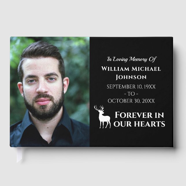 Custom Photo Deer Forever In Our Hearts Memorial Guest Book (Front)