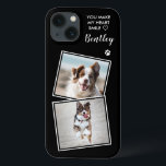Custom Photo Dog Cat Pet Collage Cute Quote Photo iPhone 13 Case<br><div class="desc">You Make My Heart Smile ... Now you can carry your best friend with you wherever you go with this custom dog pet photo iPhone case . This 2 photo collage with heart and paw print design is trendy, elegant, cool and cute. Customize with your favorite dog photo, cat photo,...</div>