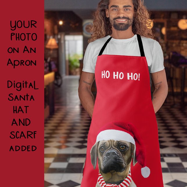 Custom Photo Dog Red Santa Hat Mum Gift with Photo Apron (Creator Uploaded)
