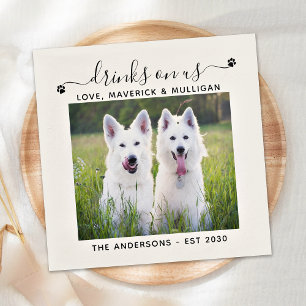 Custom Photo Drinks On Us Dog Bar Pet Wedding Napkin