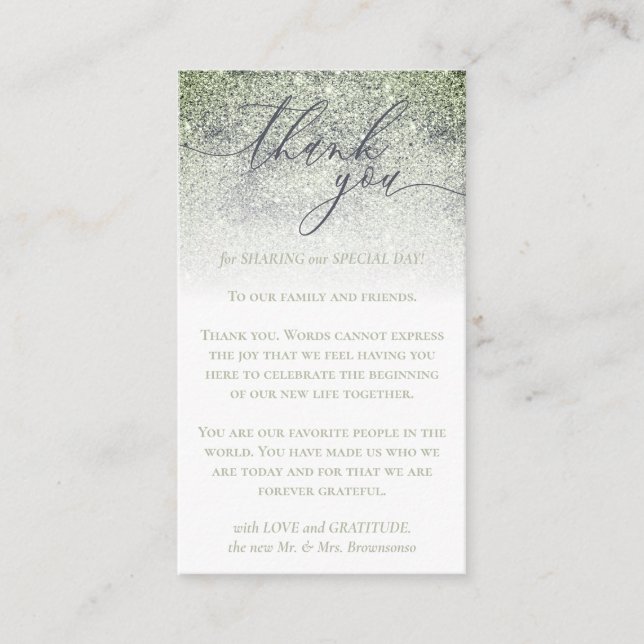 Custom Photo Dust Glitz Green Thank You Enclosure Card (Front)