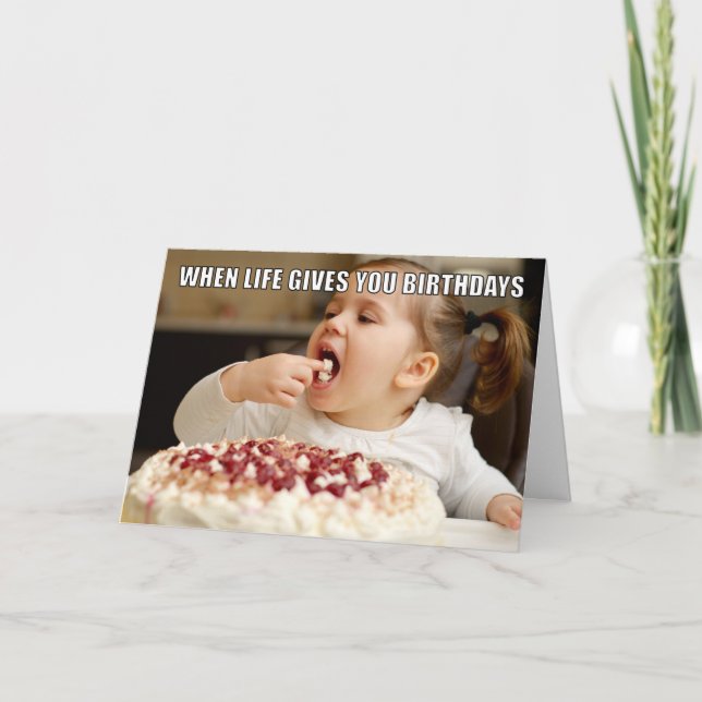 Custom Photo Eat Cake Meme Funny Birthday Card (Front)