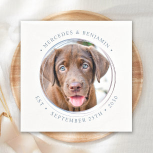 Custom Photo Elegant Dusty Blue Pet Dog Wedding Napkin