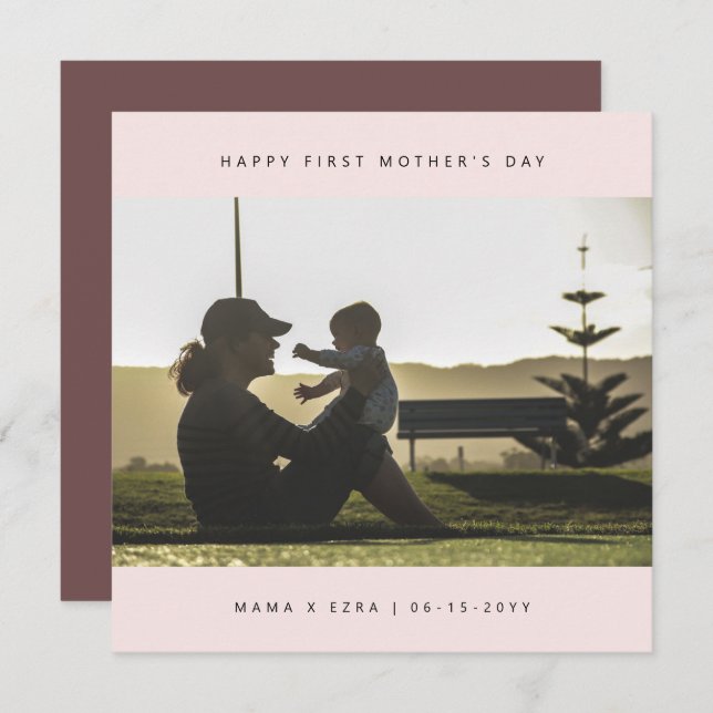 Custom Photo Elegant First Mother's Day Modern Card (Front/Back)