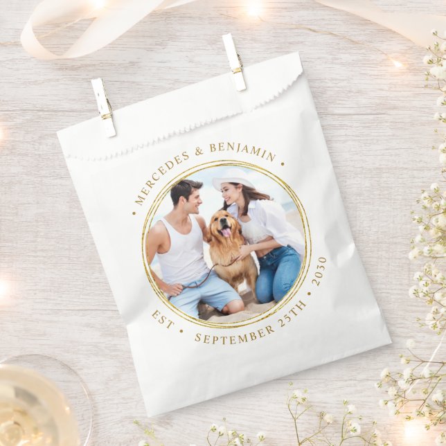 Custom Photo Elegant Gold Personalised Wedding  Favour Bags (Clipped)