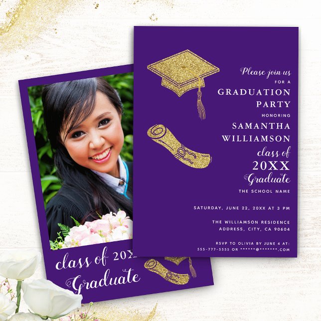 Custom Photo Elegant Purple Graduation Party Invitation (Creator Uploaded)