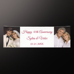 Custom Photo Elegant Red 40th Anniversary Party Banner