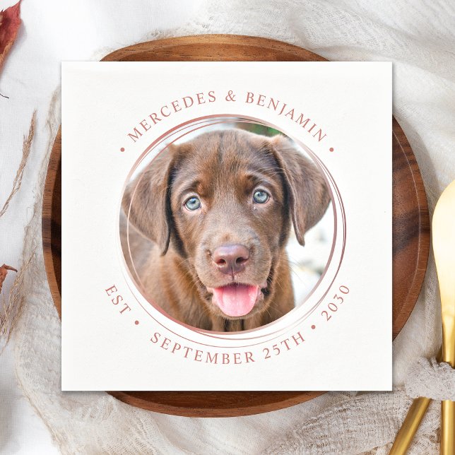 Custom Photo Elegant Rose Gold Personalise Wedding Napkin (Creator Uploaded)